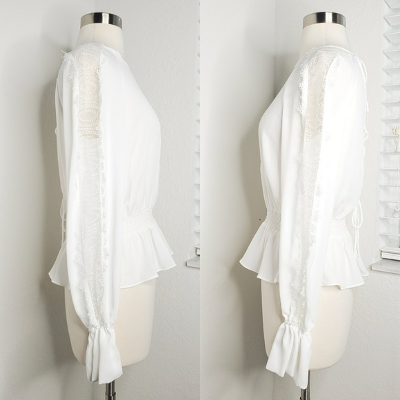 INTERMIX Joy Lace Smocked Waist Peplum Blouse S. - Picture 3 of 10